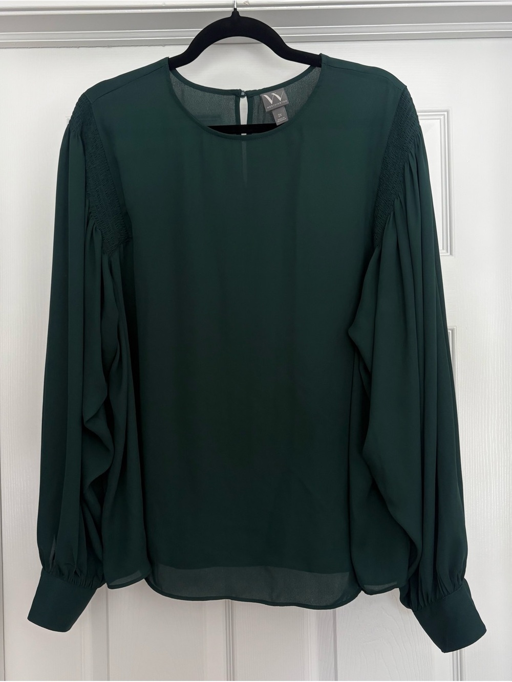 Worthington Dark Green Long-Sleeve Puff Blouse